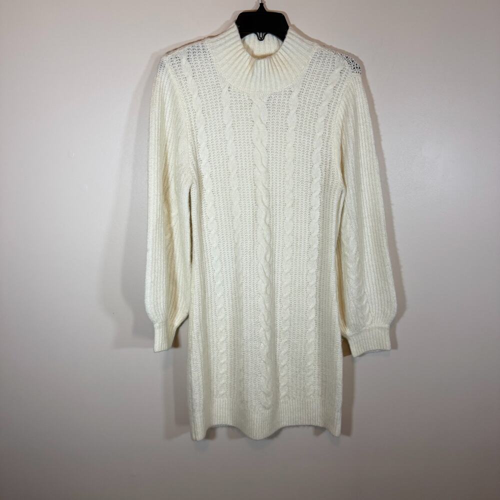 Abercrombie & Fitch Cream Cable Knit Mock Neck Sweater Dress Womens M Classic